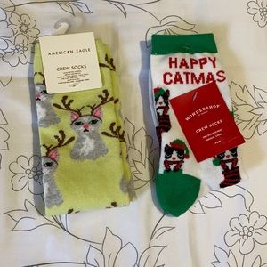 Two Christmas cat crew socks